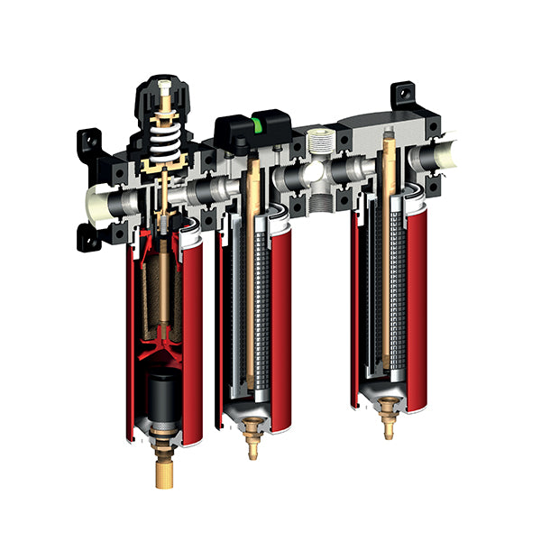 E/32-D - Gruppo - Filtro regolatore + Microfiltro disoleatore + Flangia prelievo aria + Microfiltro a carboni attivi della serie E-TECH - 2 Staffe - Ani - AH117309 E/32-D - Gruppo - Filtro regolatore + Microfiltro disoleatore + Flangia prelievo aria + Microfiltro a carboni attivi della serie E-TECH - 2 Staffe - Ani - AH117309